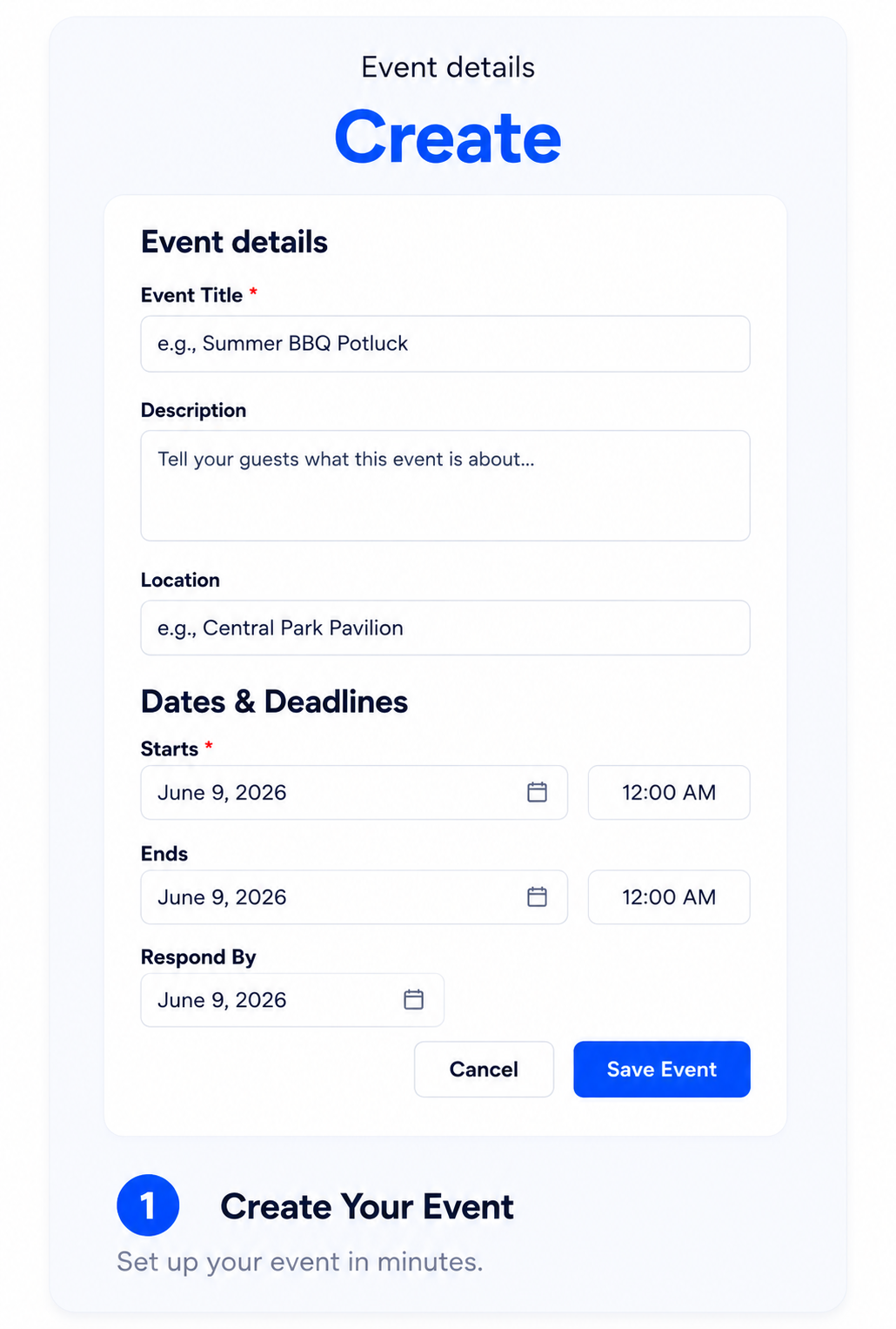 Create your event in SameTeam