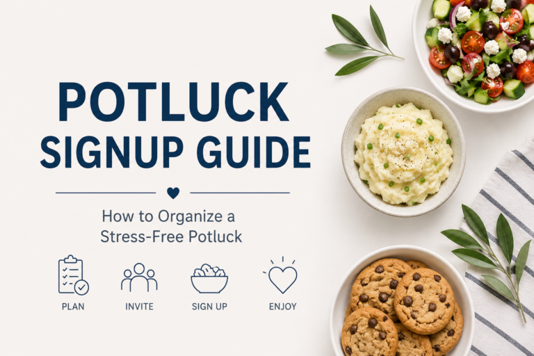Potluck signup guide with food ideas and tips for organizing a stress-free potluck