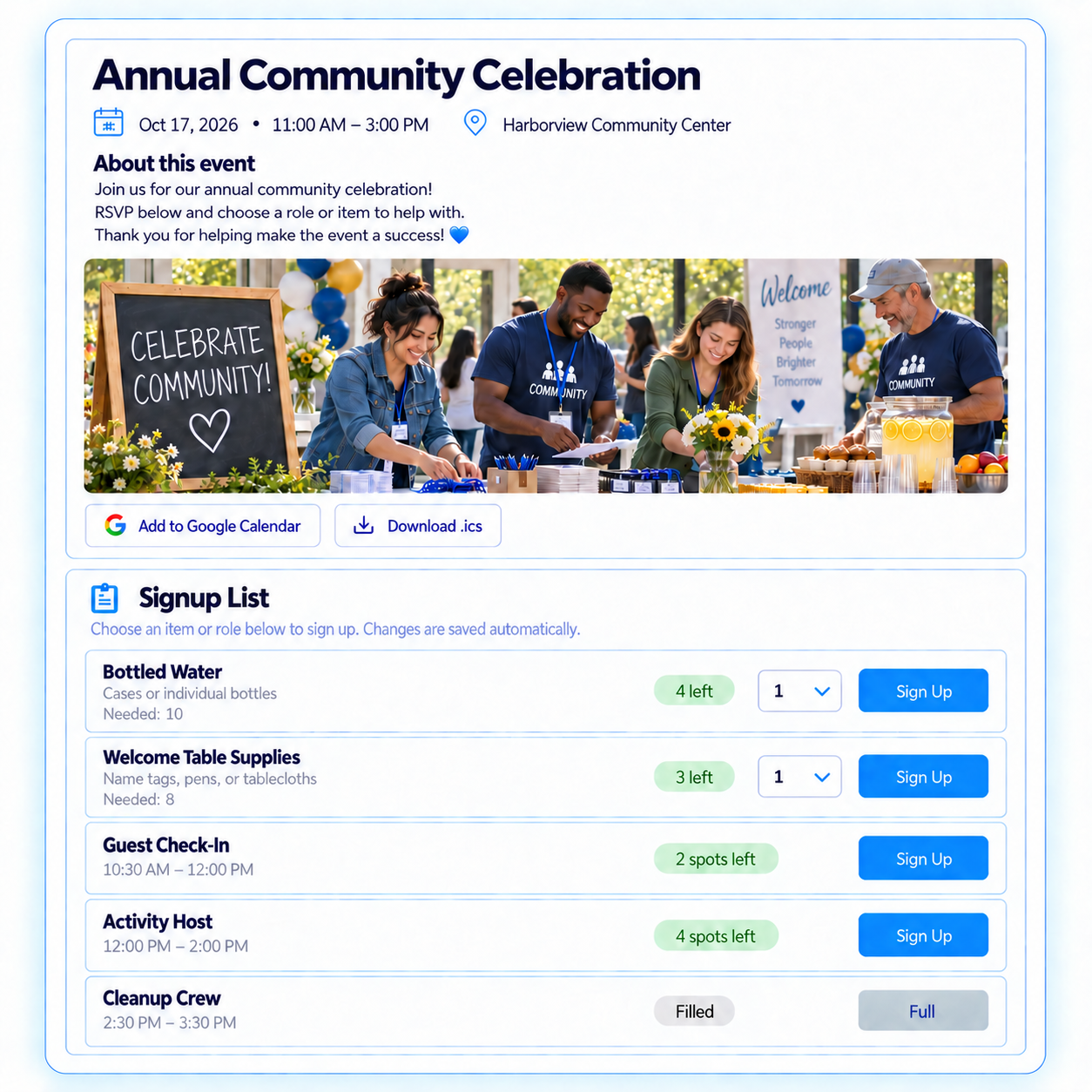 SameTeam event RSVP management dashboard showing event details and guest responses