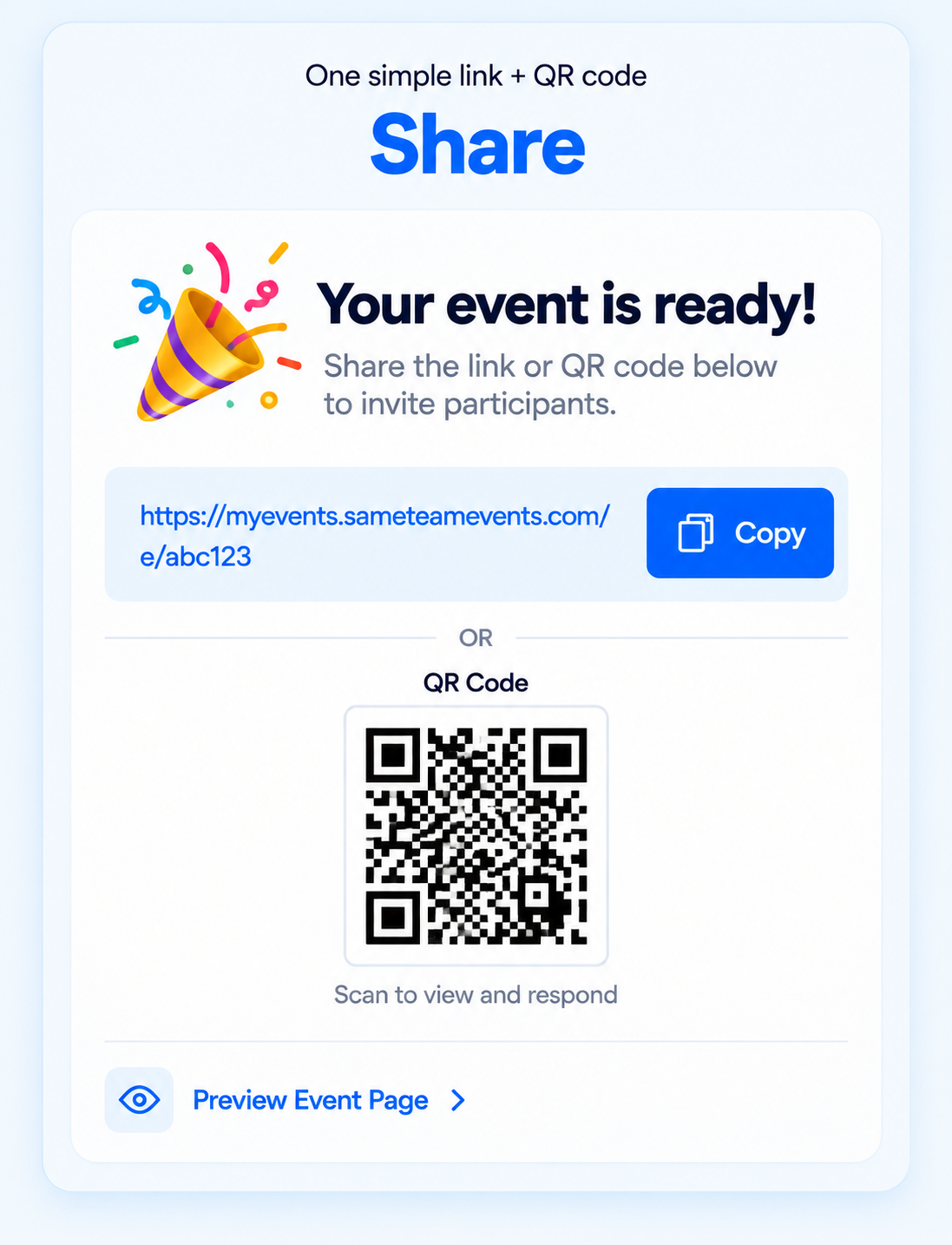 Share a SameTeam event with one link or QR code
